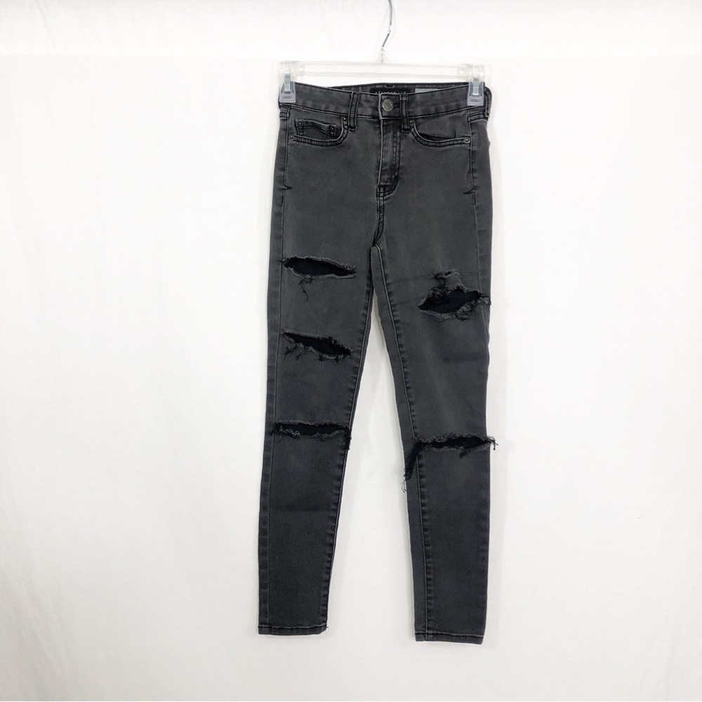 Aeropostale High Waisted Ankle Jeggings Distressed Jeans, Size 000, Gray